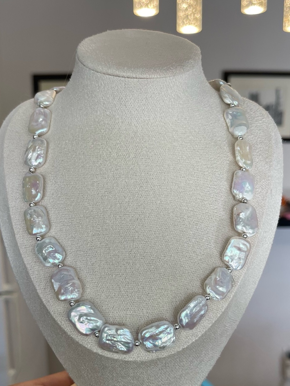 Iridescent White Baroque Pearl Necklace